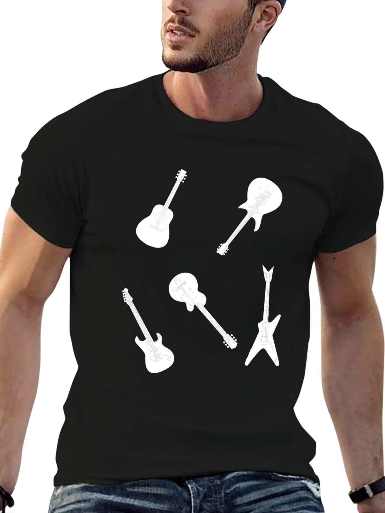 Guitar Graphic Black T-Shirt - Musician Style Tee