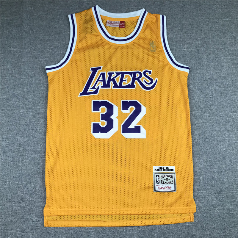 Men's Los Angeles Lakers Magic Johnson #32 Yellow Throwback Jerseys