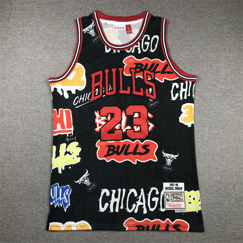 Men's Chicago Bulls Michael Jordan #23 Black Swingman Graffiti Edition Jerseys