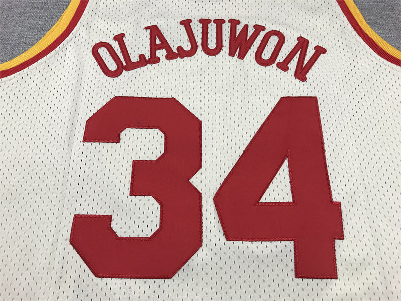 Men's Houston Rockets Hakeem Olajuwon #34 Cream Chainstitch Swingman Jerseys