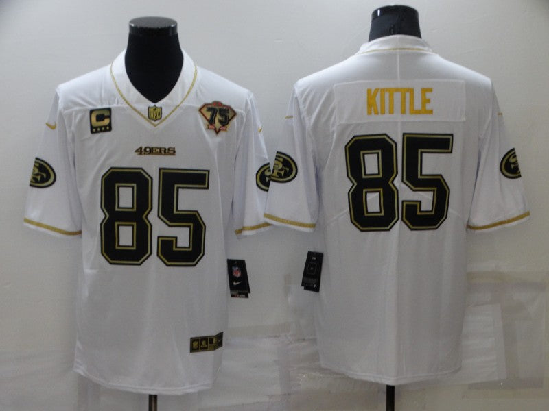 Men's San Francisco 49ers George Kittle #85 White 75th Anniversary Game Jerseys