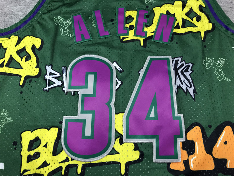 Men's Milwaukee Bucks Ray Allen #34 Green Swingman Player Jerseys - Graffiti Edition