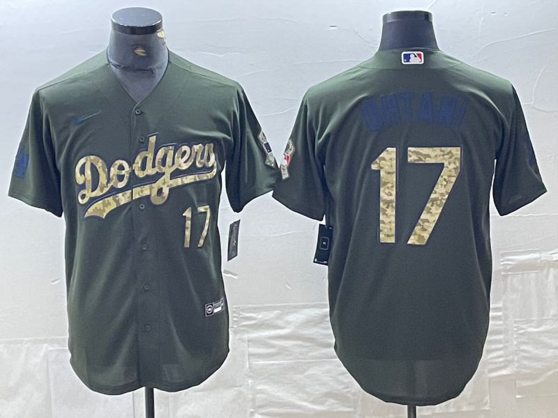 Men's Los Angeles Dodgers Shohei Ohtani #17 Army Green Game Jerseys
