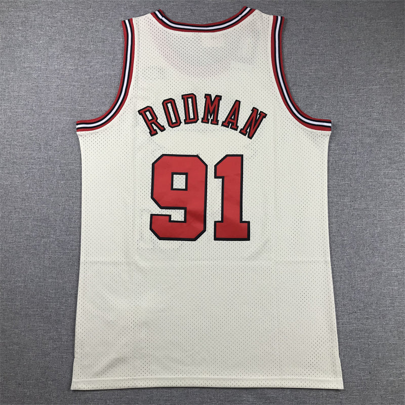 Men's Chicago Bulls Dennis Rodman #91 Cream Hardwood Classics Swingman Jerseys