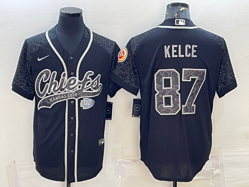 Men's Kansas City Chiefs Travis Kelce #87 Black RFLCTV Limited Jerseys Joint Edition