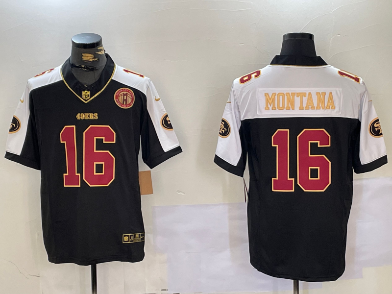 Men's San Francisco 49ers Joe Montana #16 Black Retired Team Player Game Jerseys