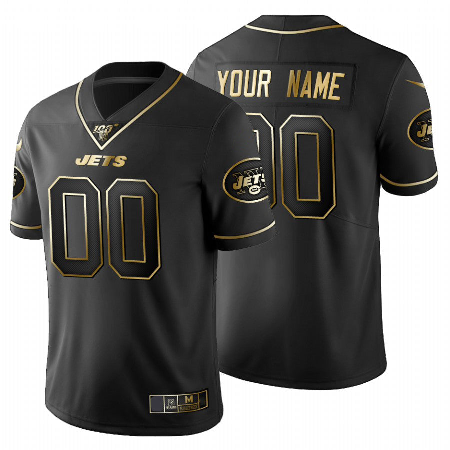 Custom1 New York Jets Black Golden 100th Limited Jerseys American Stitched Jerseys Football Jerseys