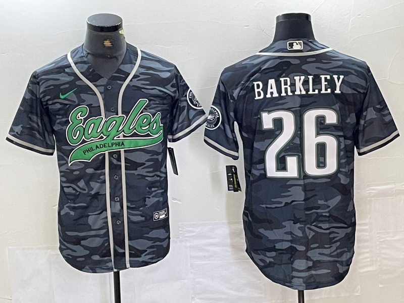 Men's Philadelphia Eagles Saquon Barkley #26 Grey Camouflage Game Jerseys Joint Edition