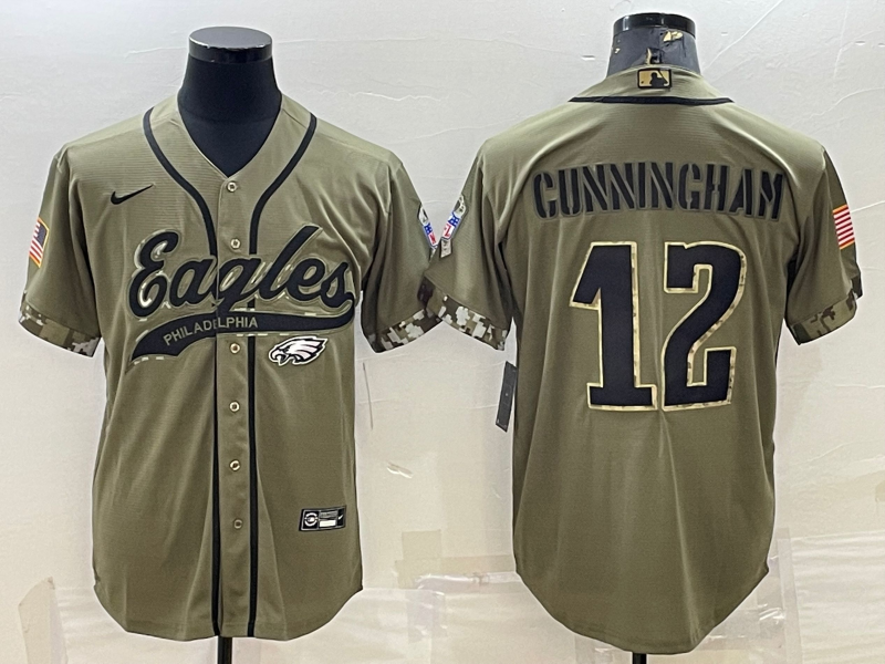 Men's Philadelphia Eagles Randall Cunningham #12 Olive 2022 Salute To Service Limited Jerseys Joint Edition