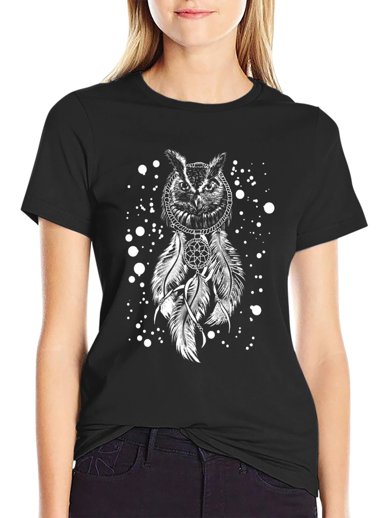 Owl Dreamcatcher Graphic Black T-Shirt