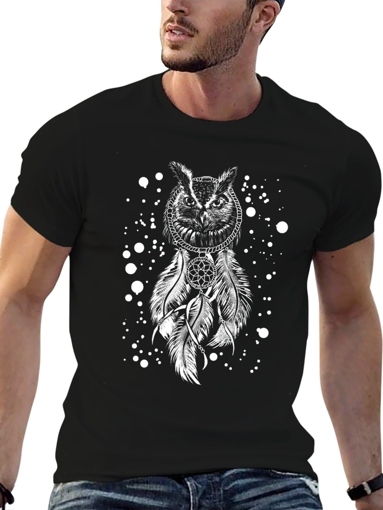 Owl Dreamcatcher Graphic Black T-Shirt