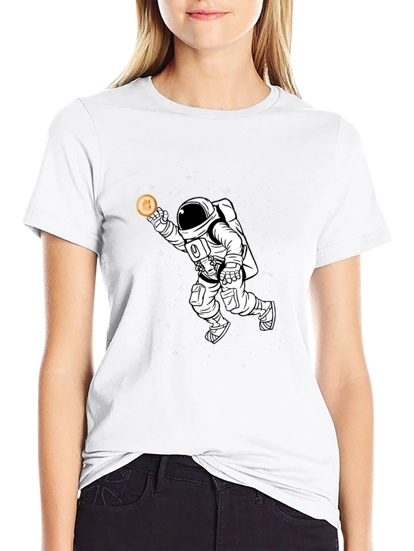 Astronaut Holding Crypto Coin Black T-Shirt