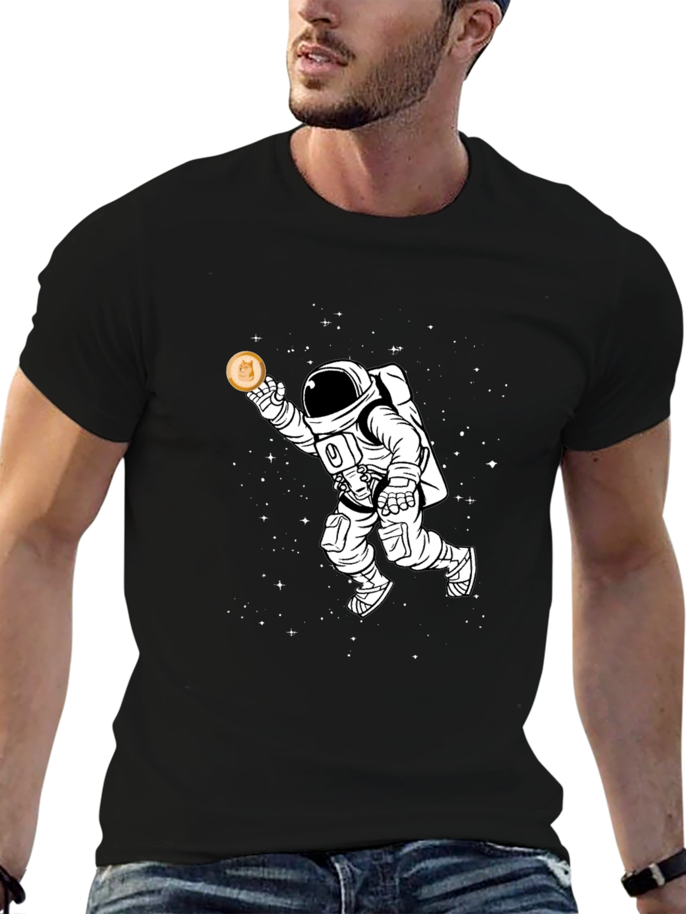 Astronaut Holding Crypto Coin Black T-Shirt