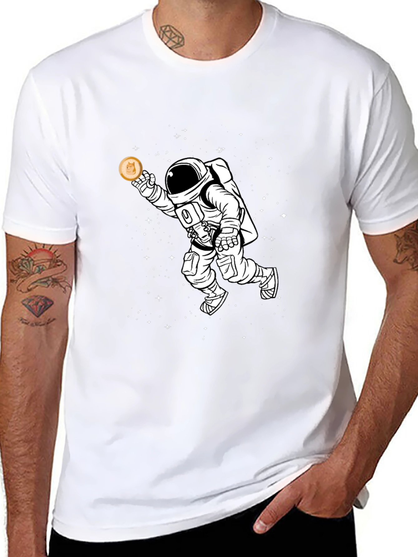 Astronaut Holding Crypto Coin Black T-Shirt