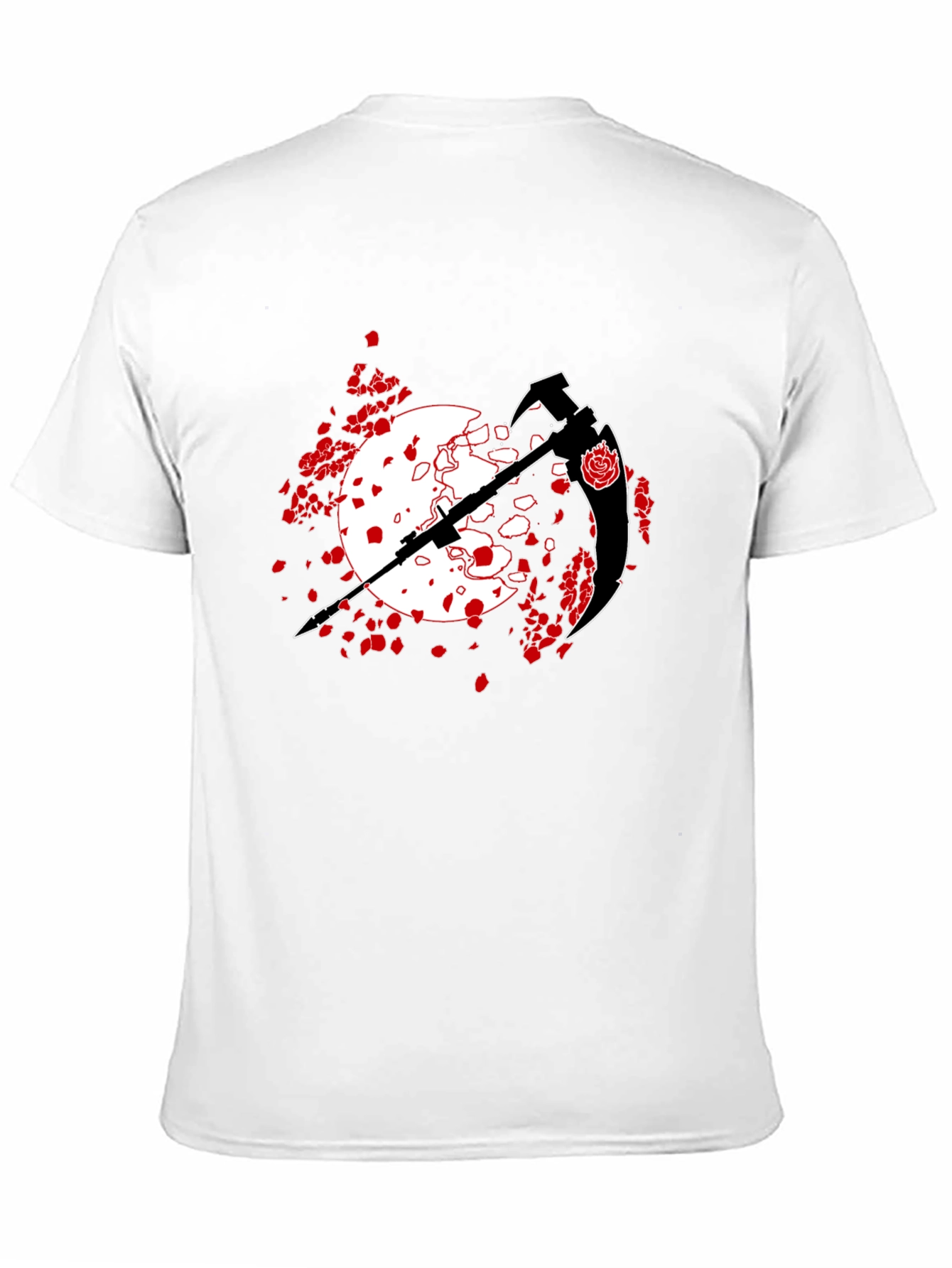 Black T-Shirt with Scythe and Rose Design