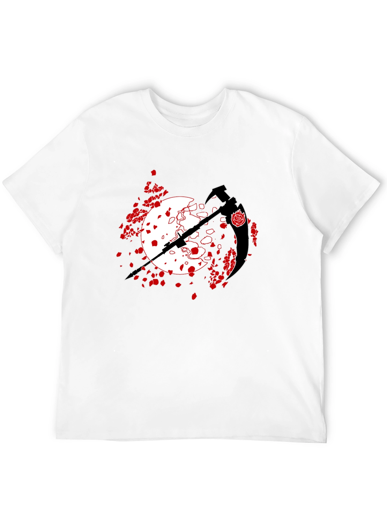 Black T-Shirt with Scythe and Rose Design