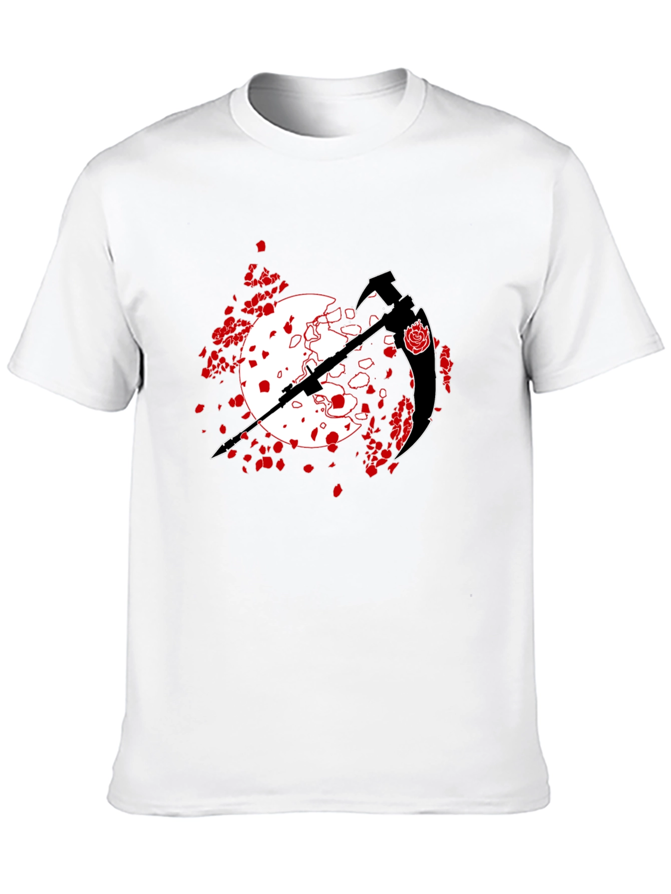 Black T-Shirt with Scythe and Rose Design
