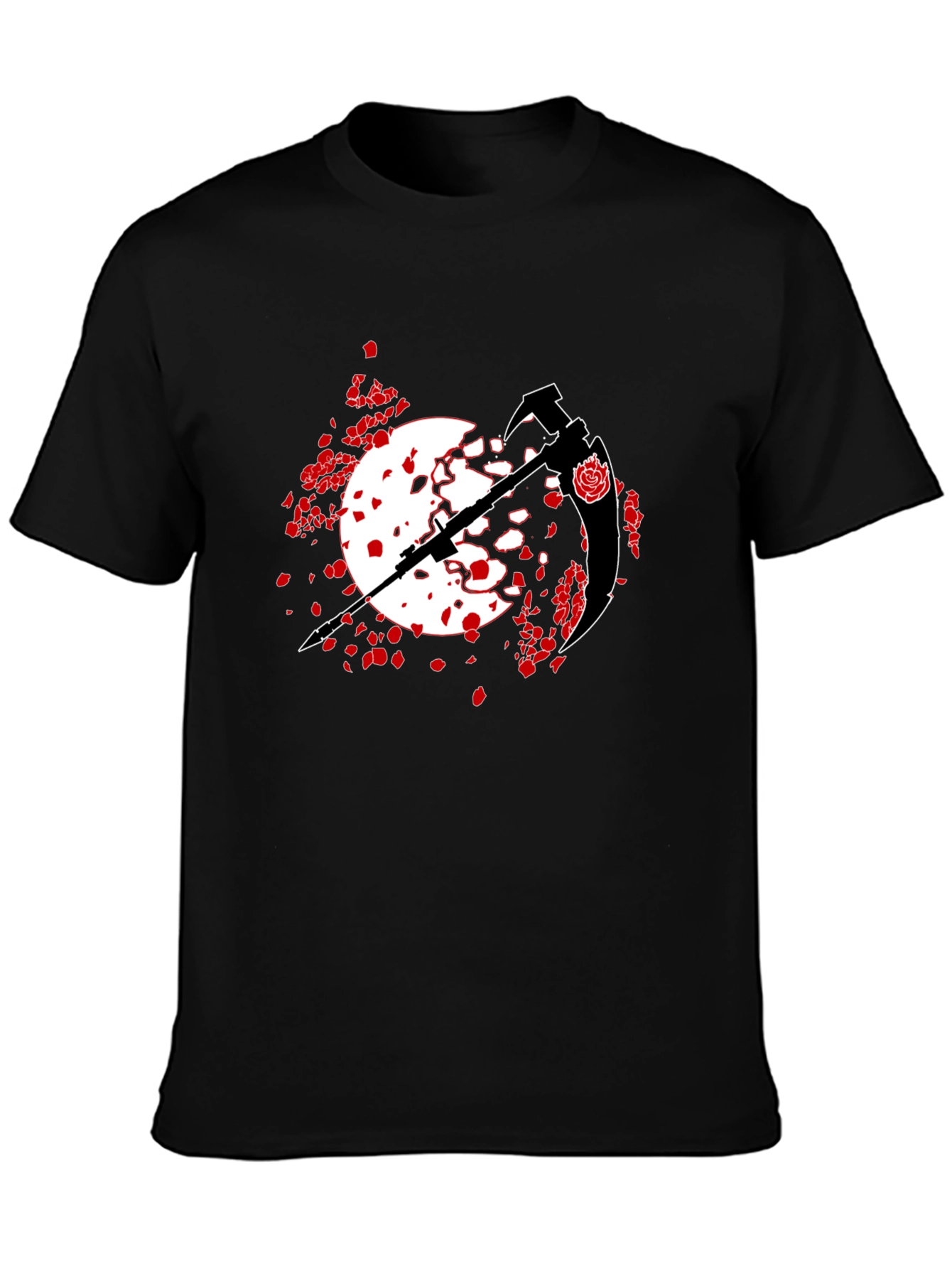 Black T-Shirt with Scythe and Rose Design