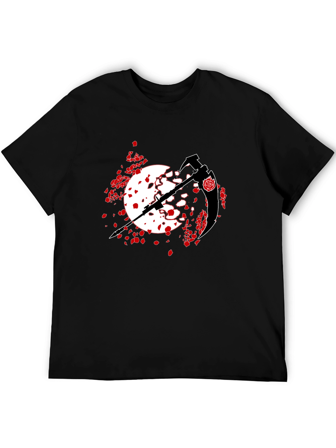 Black T-Shirt with Scythe and Rose Design