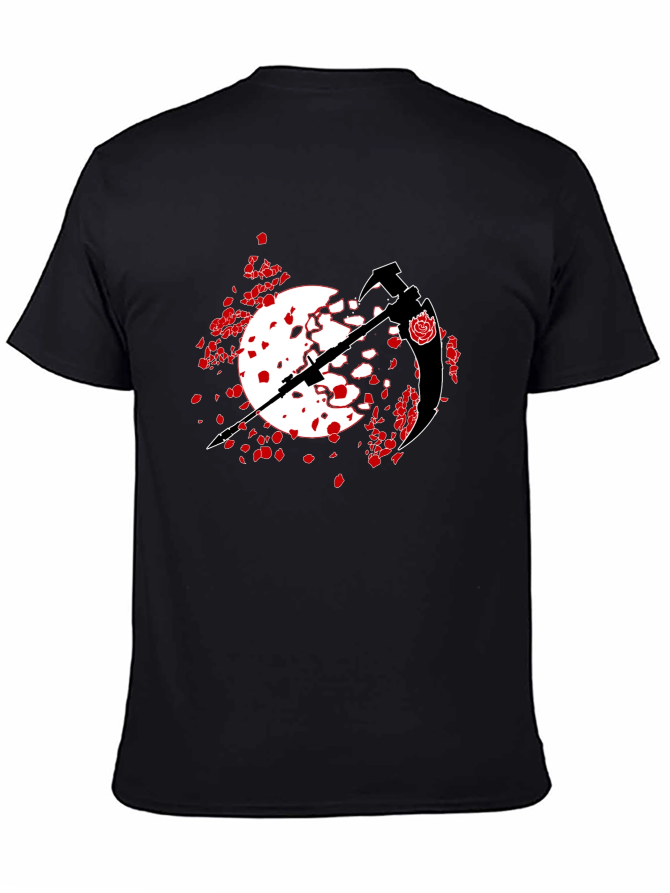 Black T-Shirt with Scythe and Rose Design