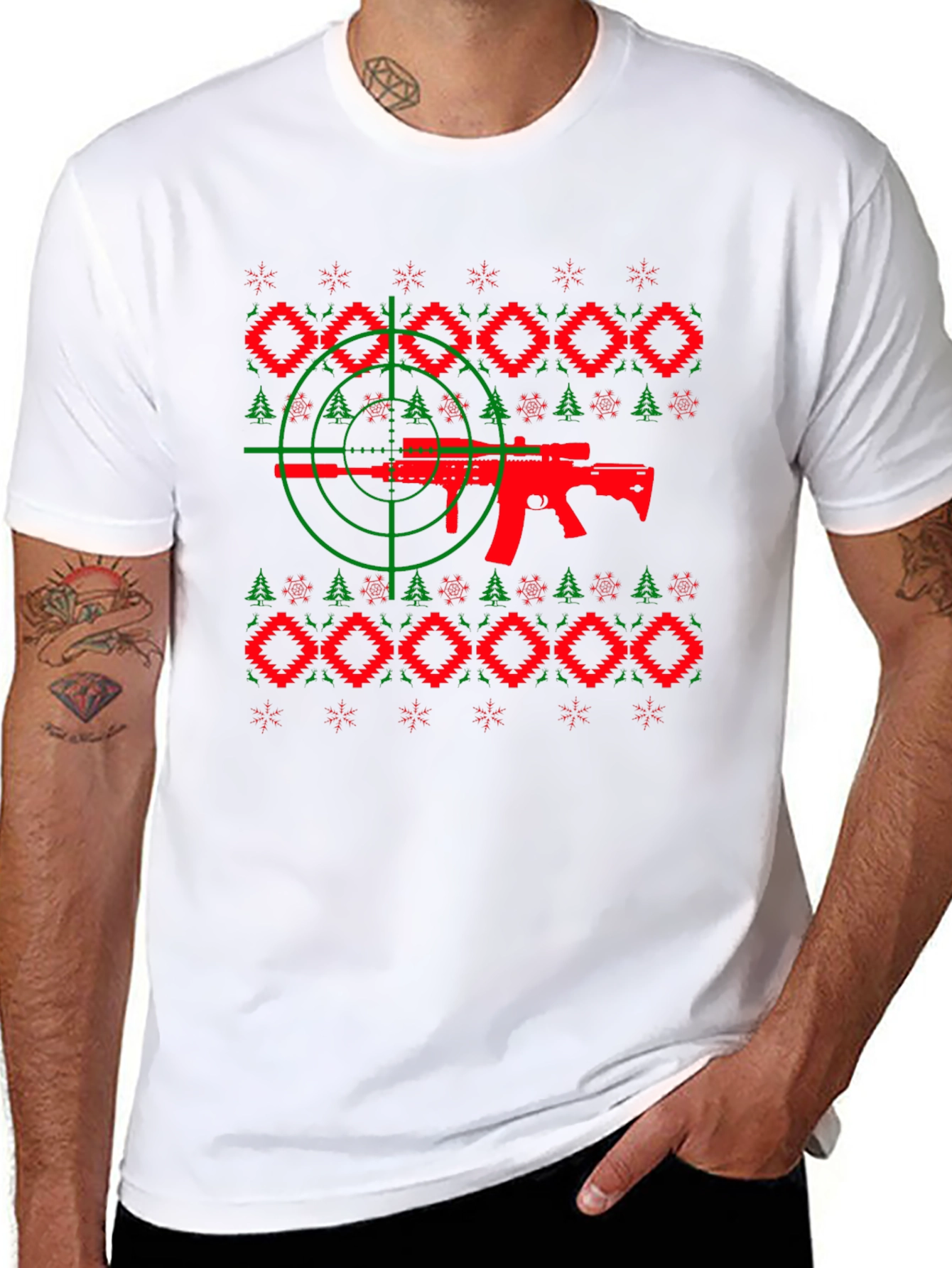 Novelty Gun Christmas Sweater T-Shirt