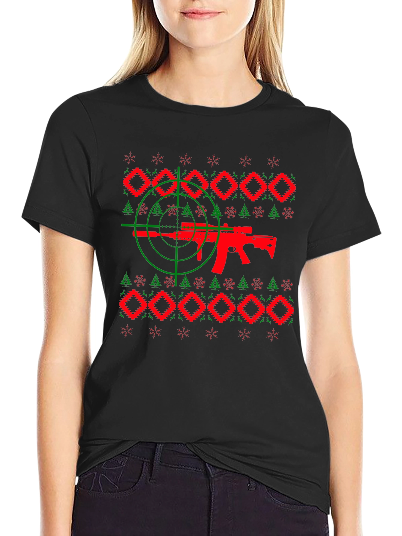 Novelty Gun Christmas Sweater T-Shirt