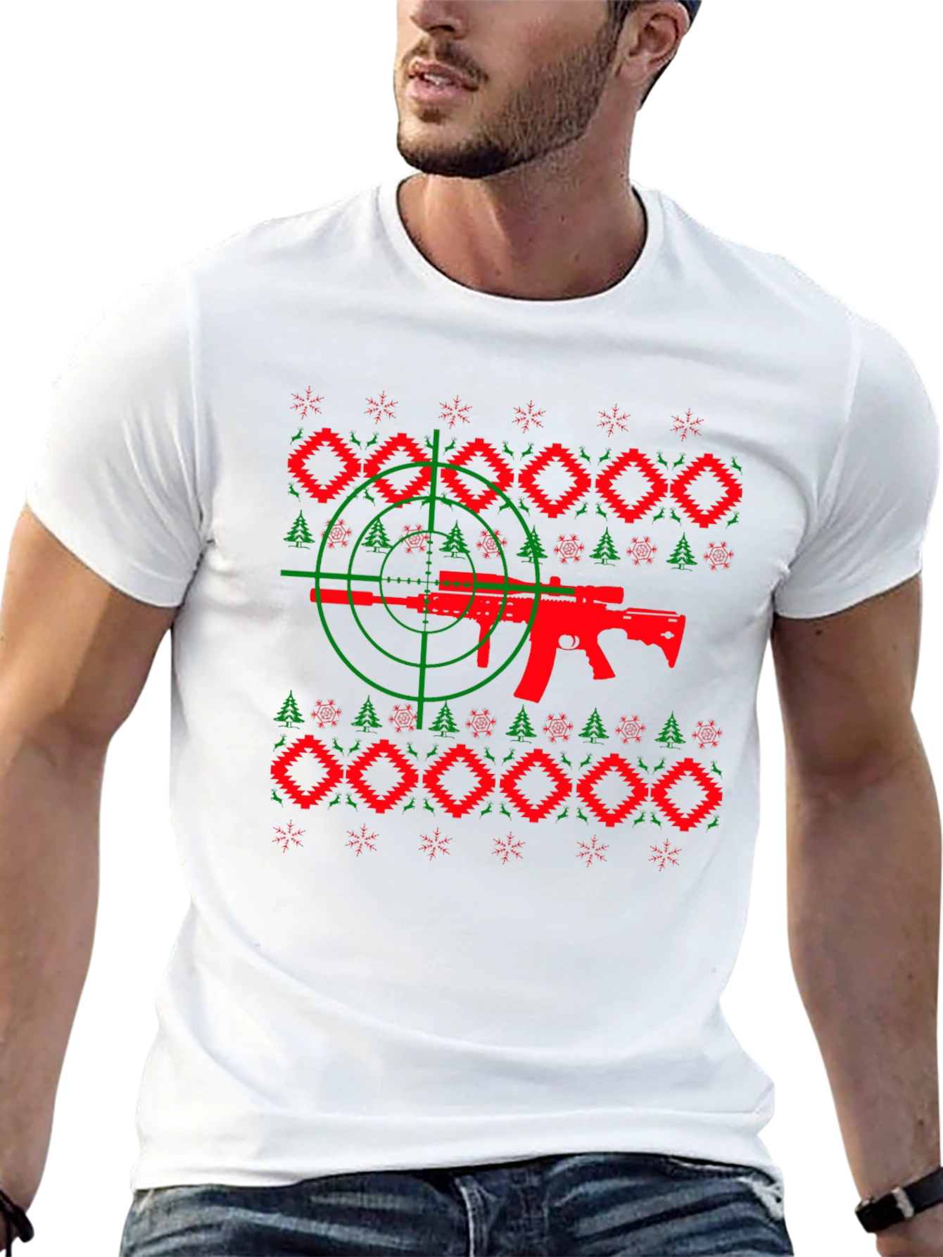 Novelty Gun Christmas Sweater T-Shirt