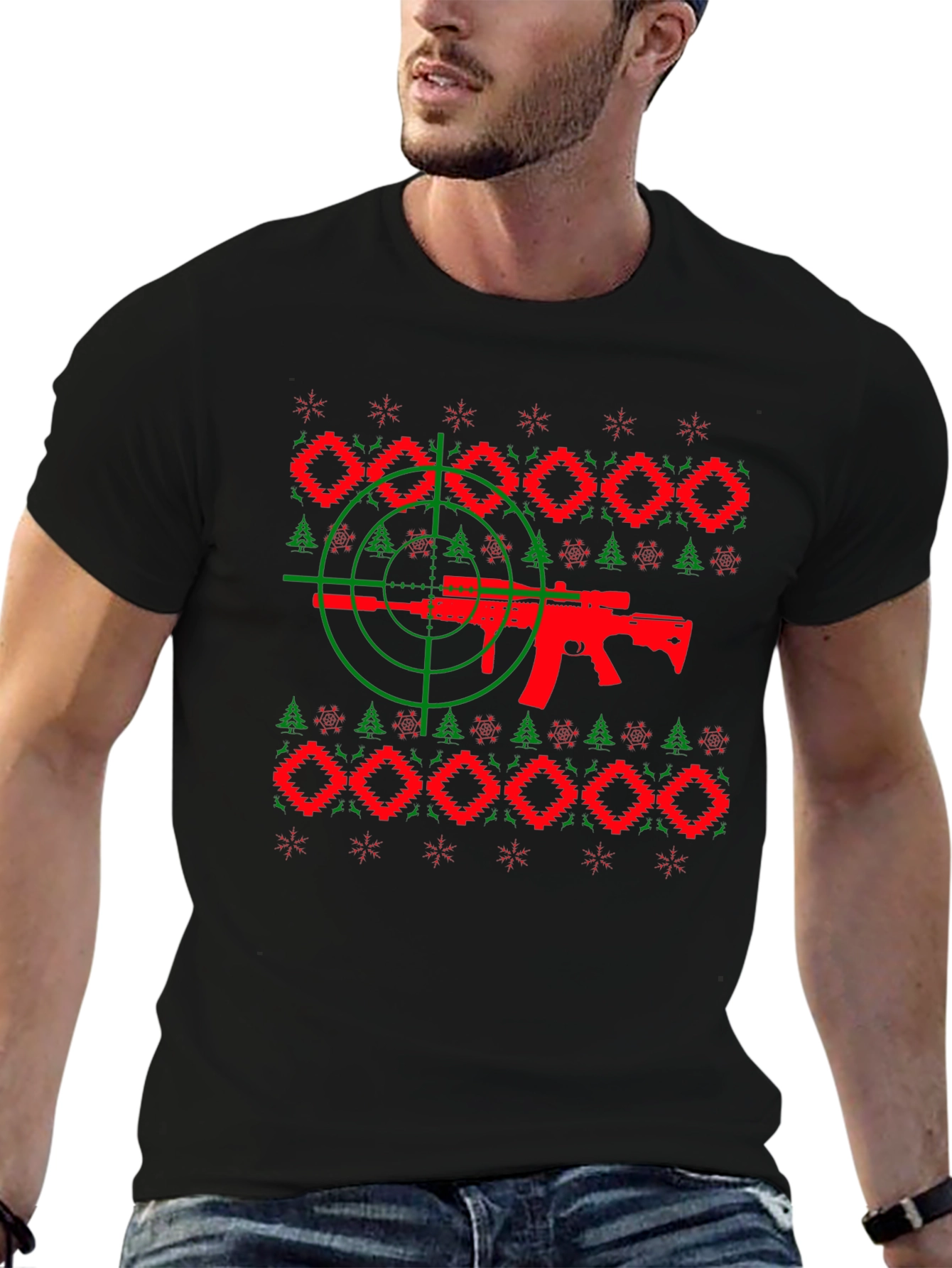 Novelty Gun Christmas Sweater T-Shirt