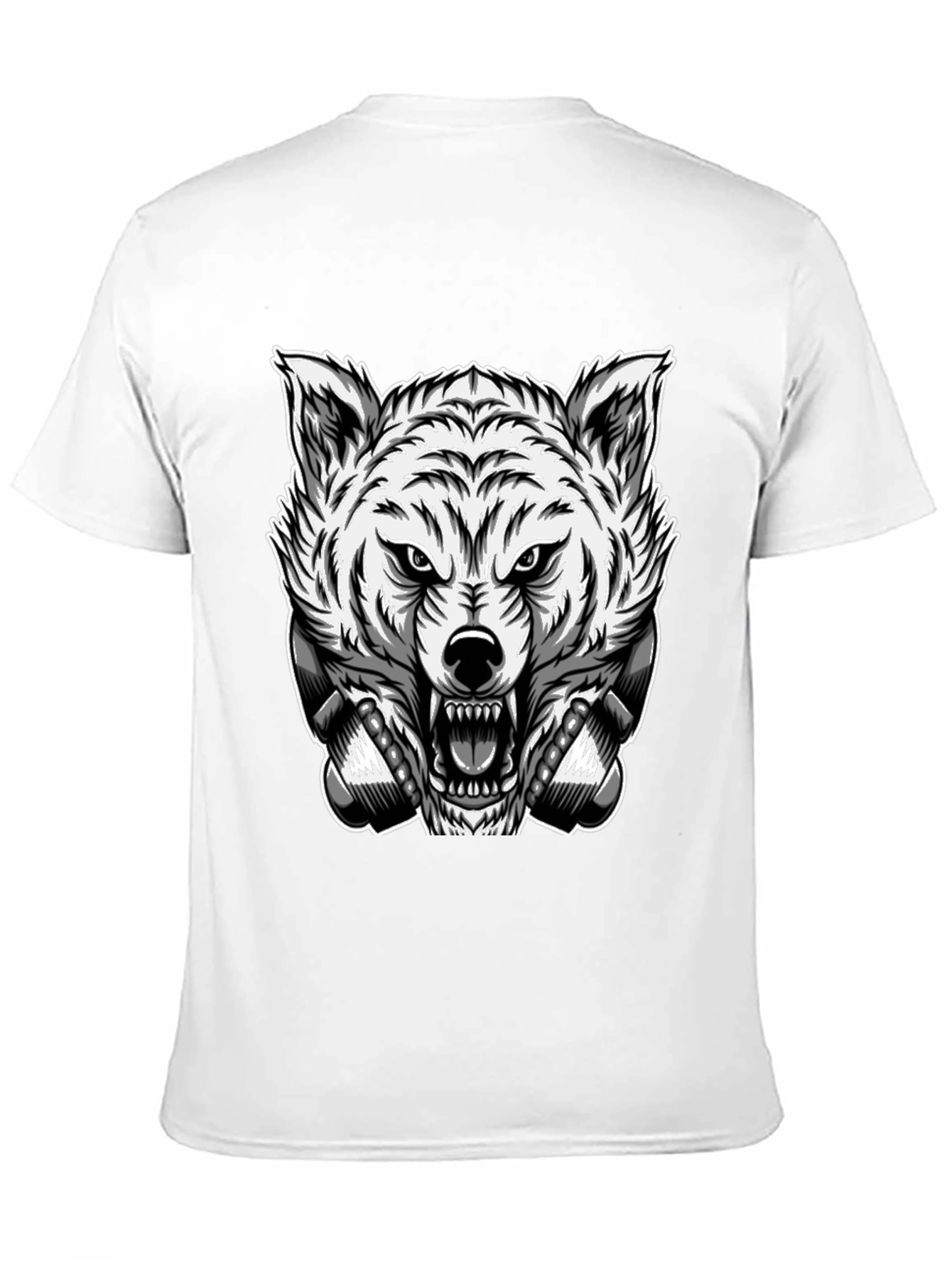Mens Black T-Shirt with Wolf Graphic