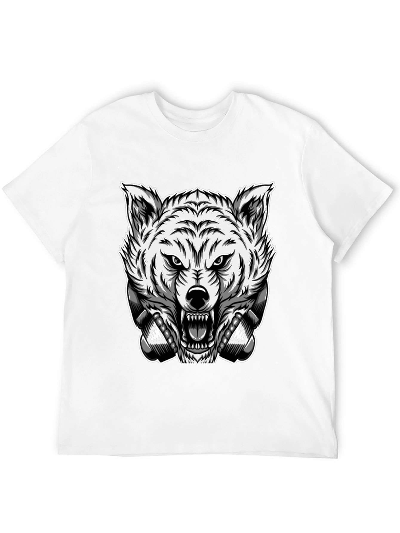 Mens Black T-Shirt with Wolf Graphic