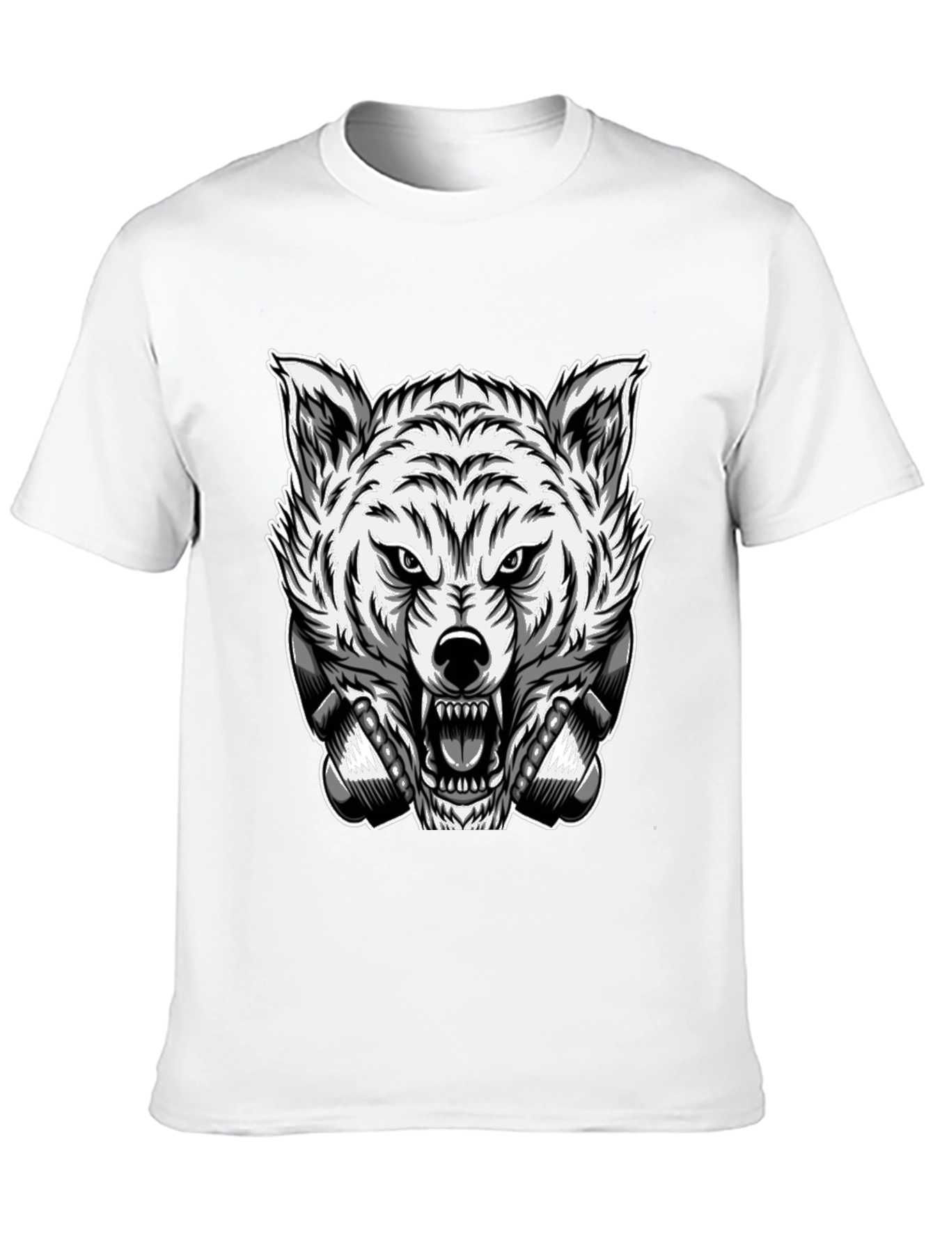 Mens Black T-Shirt with Wolf Graphic