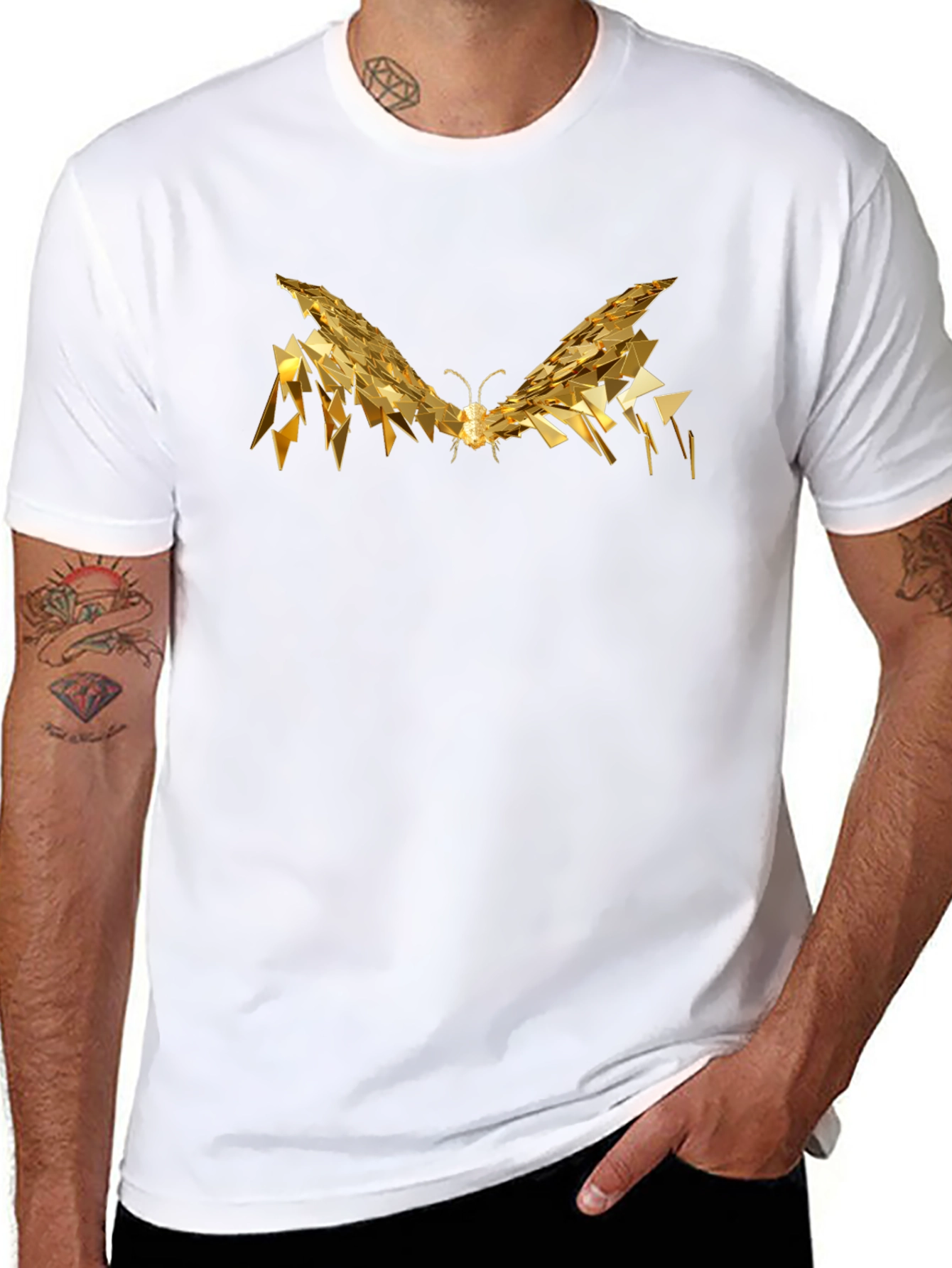 Golden Butterfly Graphic Tee - Modern Abstract Design