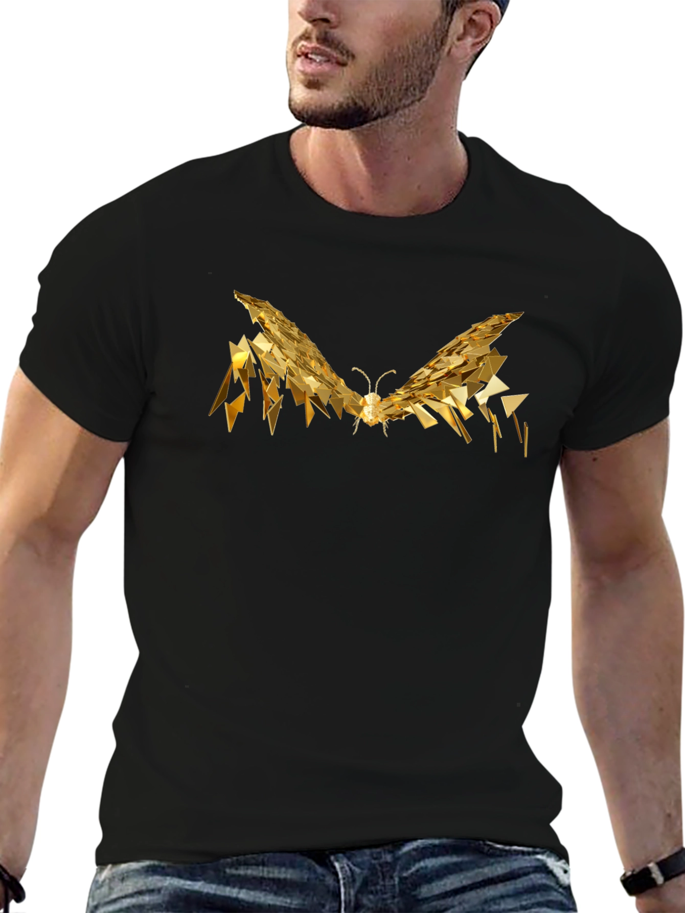 Golden Butterfly Graphic Tee - Modern Abstract Design