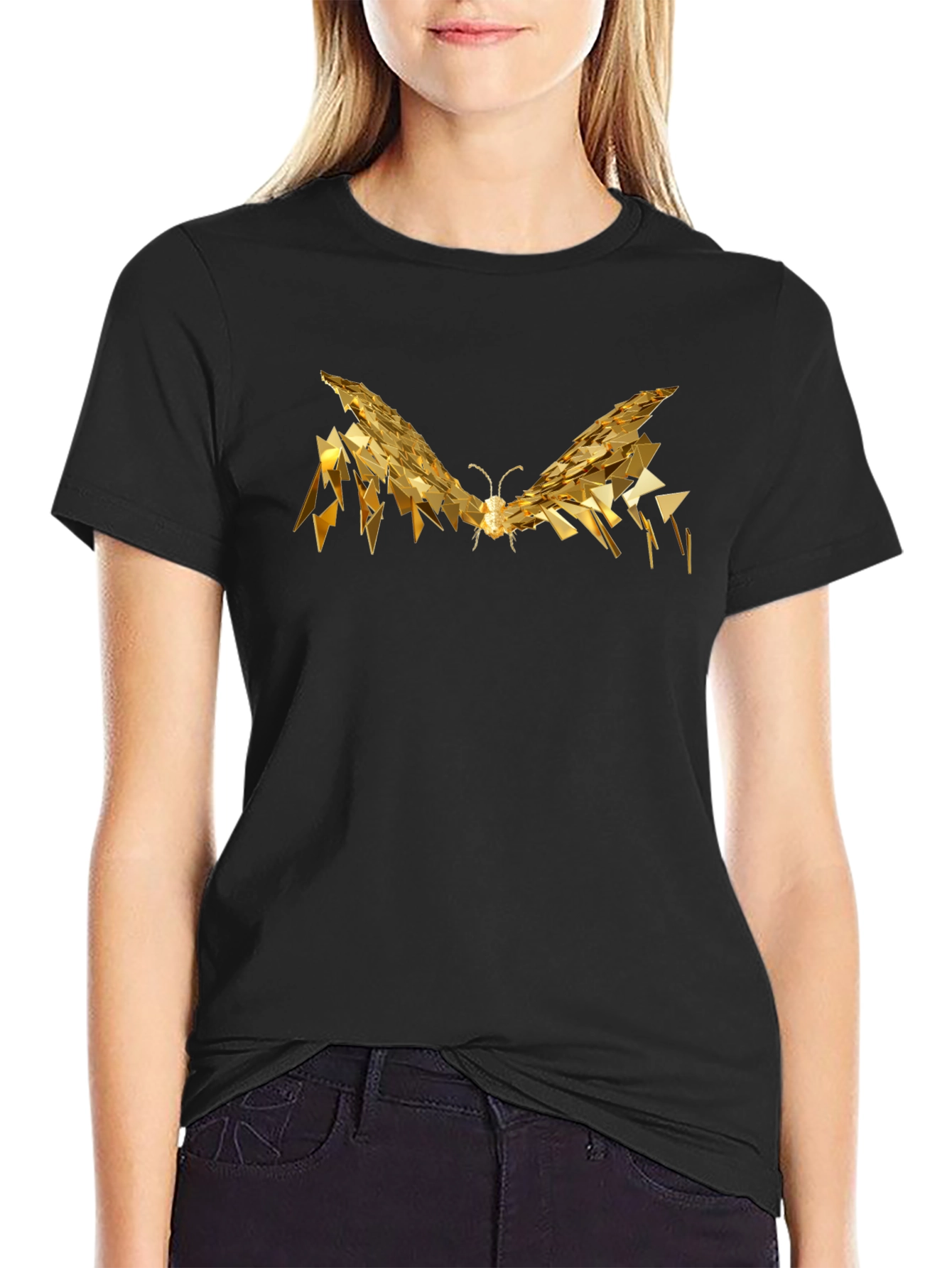 Golden Butterfly Graphic Tee - Modern Abstract Design