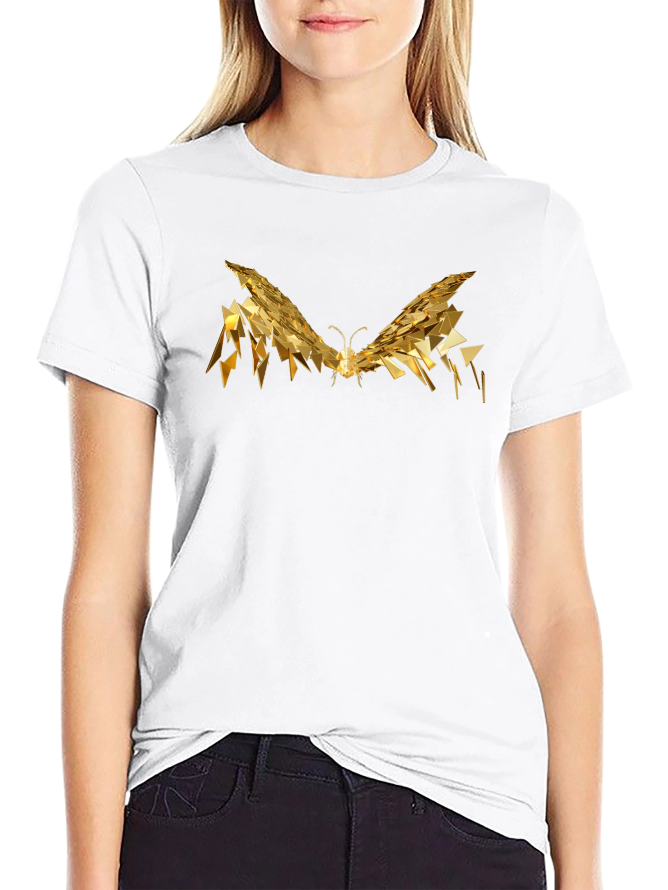 Golden Butterfly Graphic Tee - Modern Abstract Design