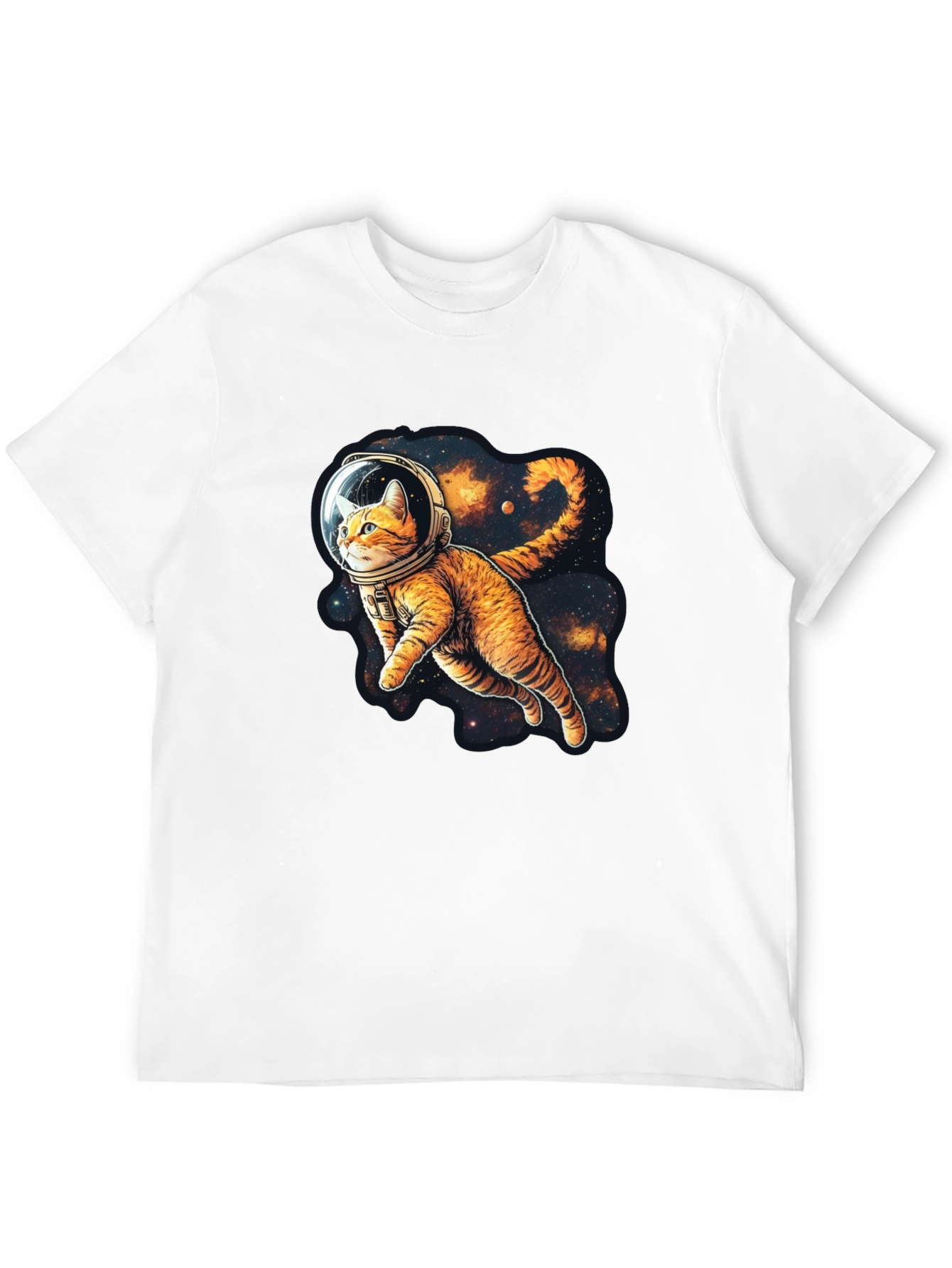 Cosmic Cat Black T-Shirt - Space Explorer