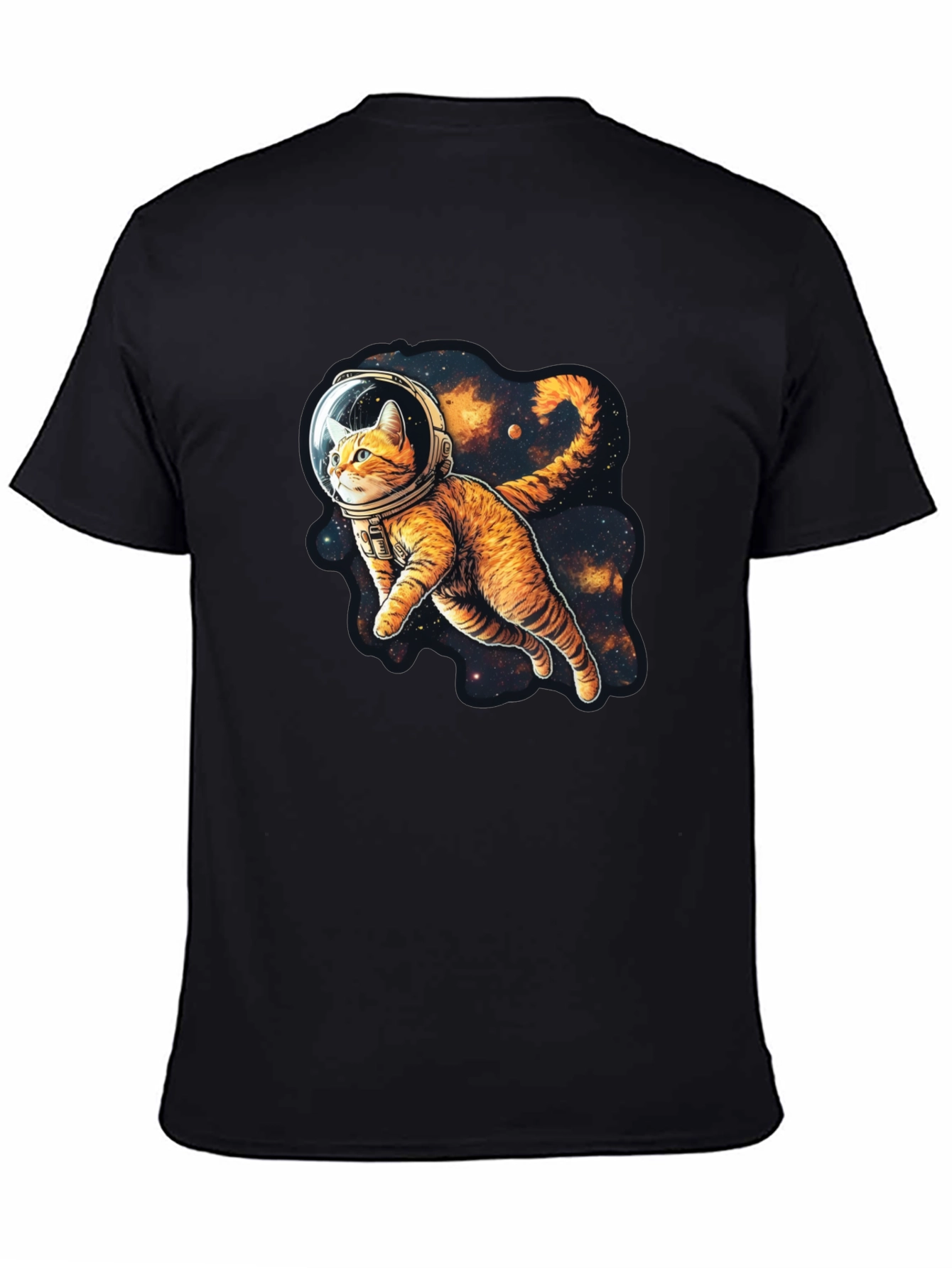 Cosmic Cat Black T-Shirt - Space Explorer