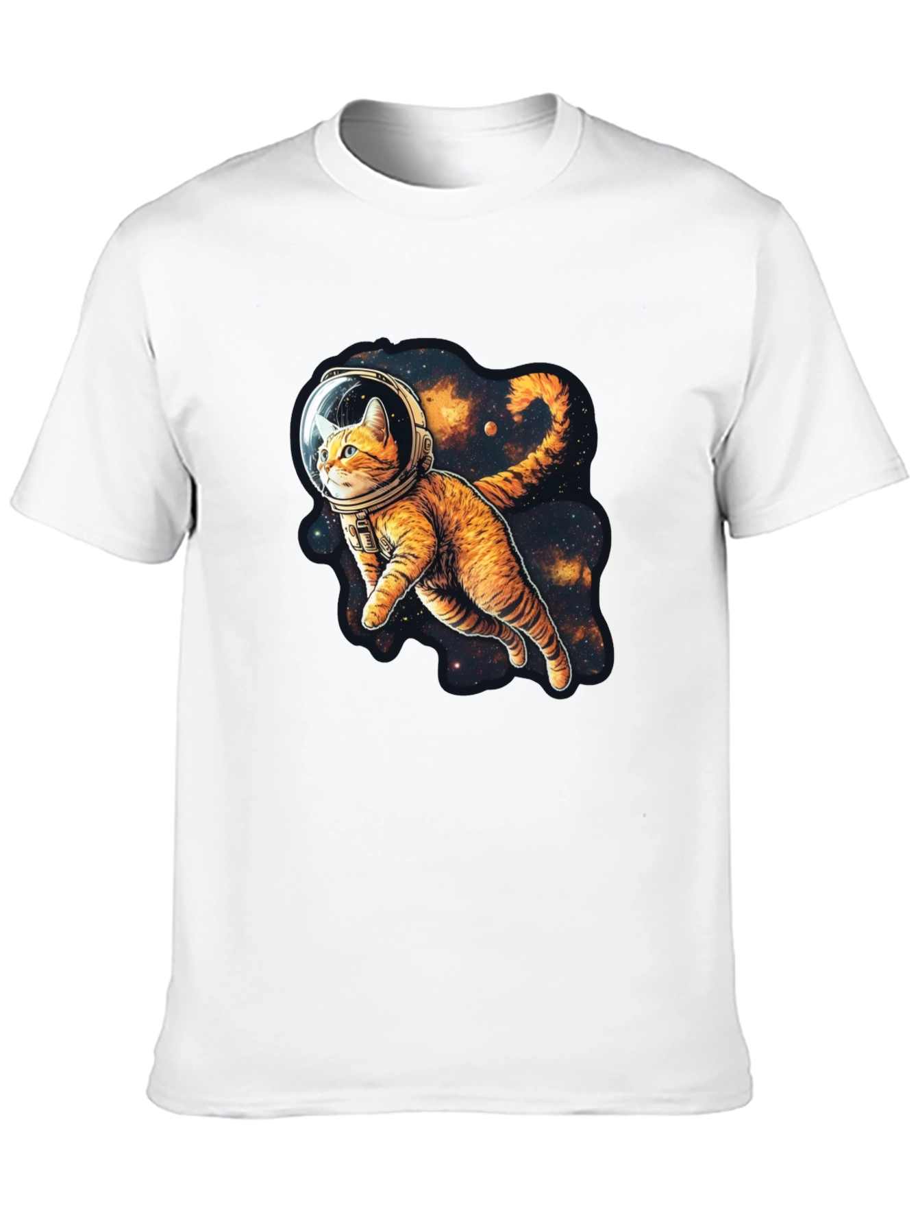 Cosmic Cat Black T-Shirt - Space Explorer