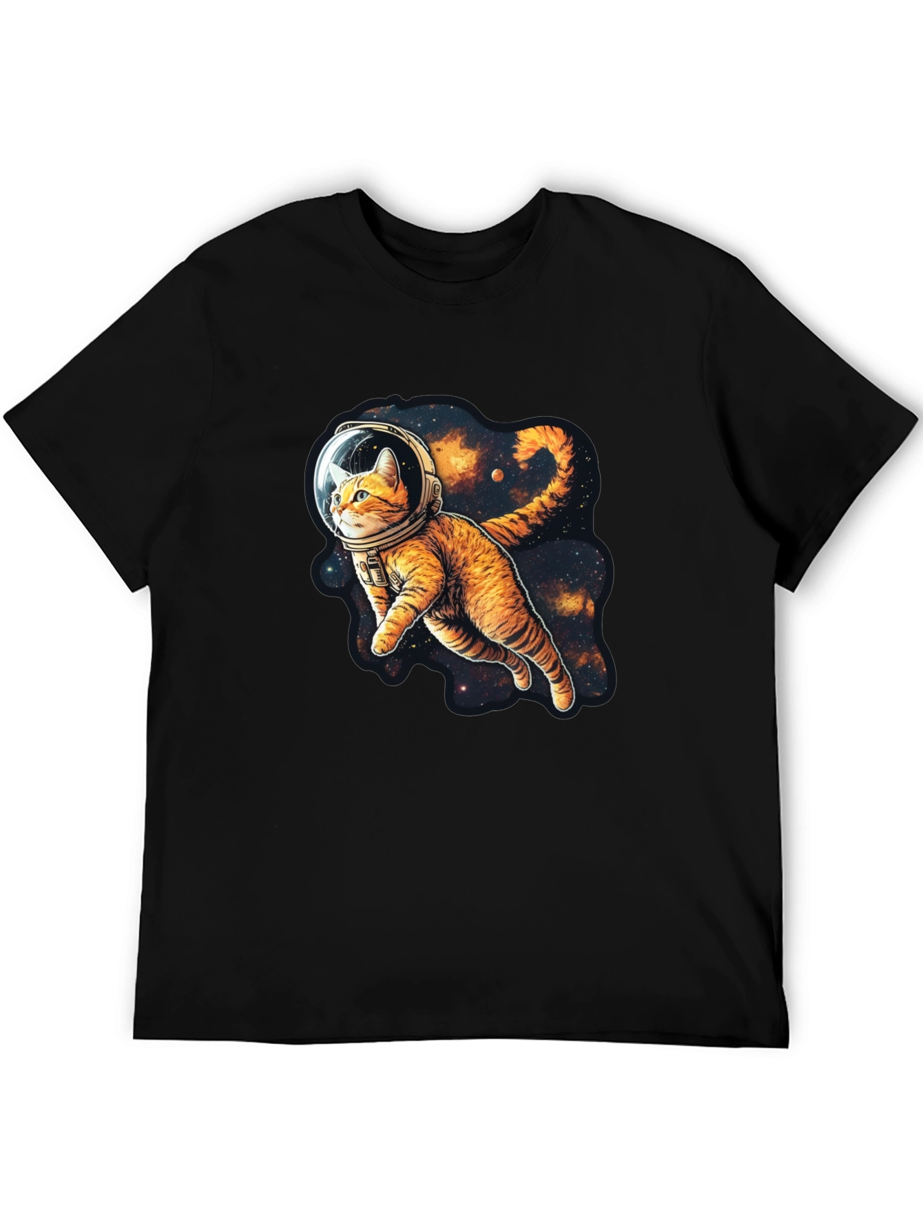 Cosmic Cat Black T-Shirt - Space Explorer