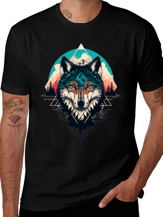 Geometric Wolf Graphic Tee - Modern Style