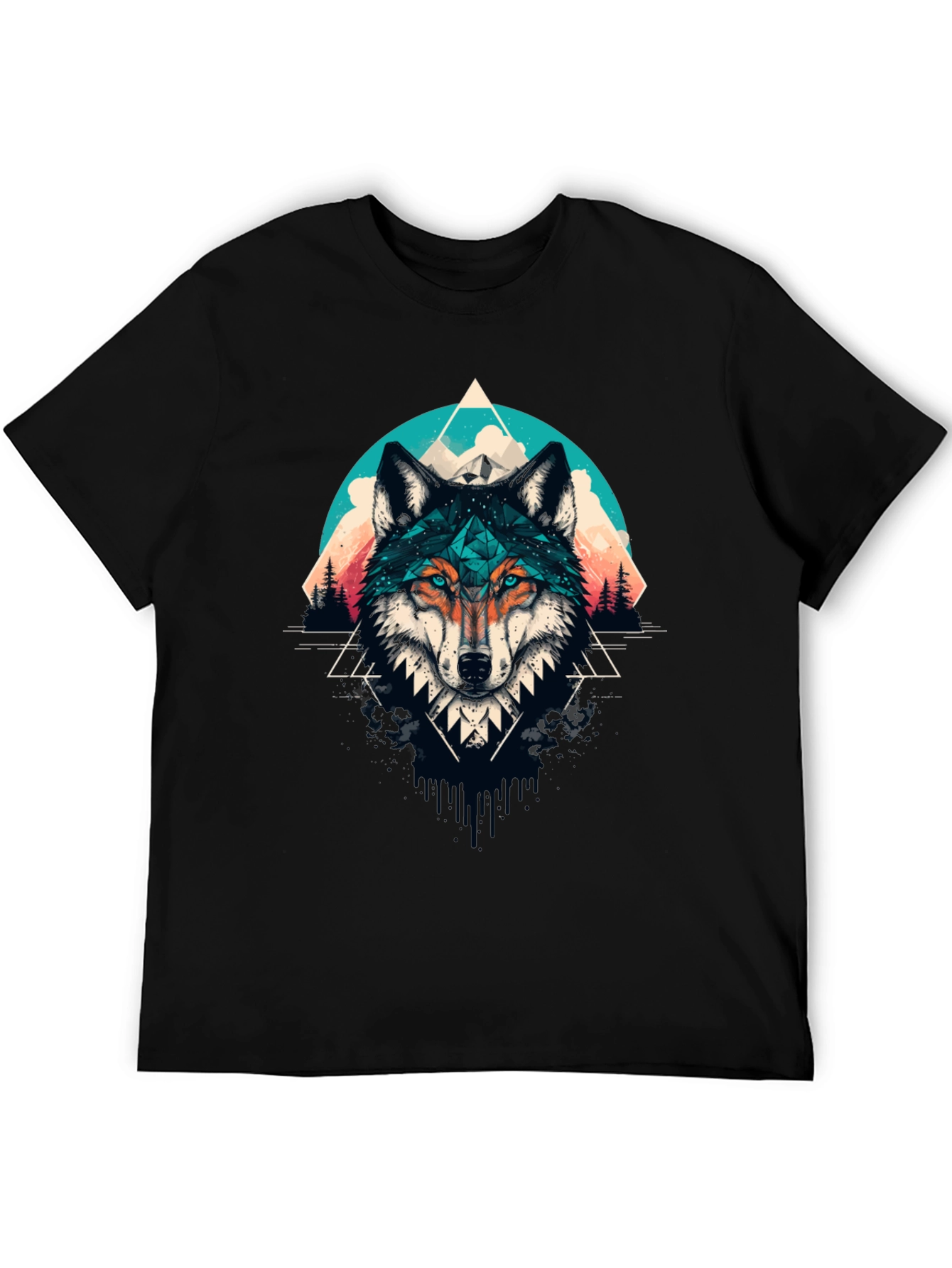 Geometric Wolf Graphic Tee - Modern Style