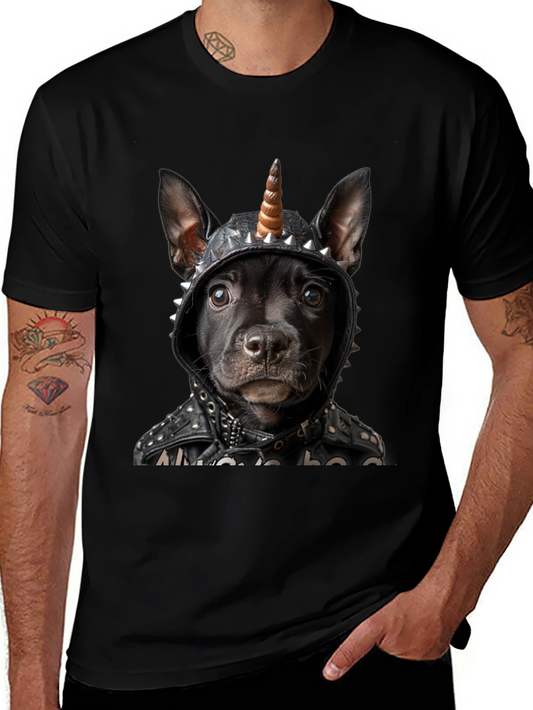 Unicorn Dog Graphic Tee - Black Cotton T-Shirt