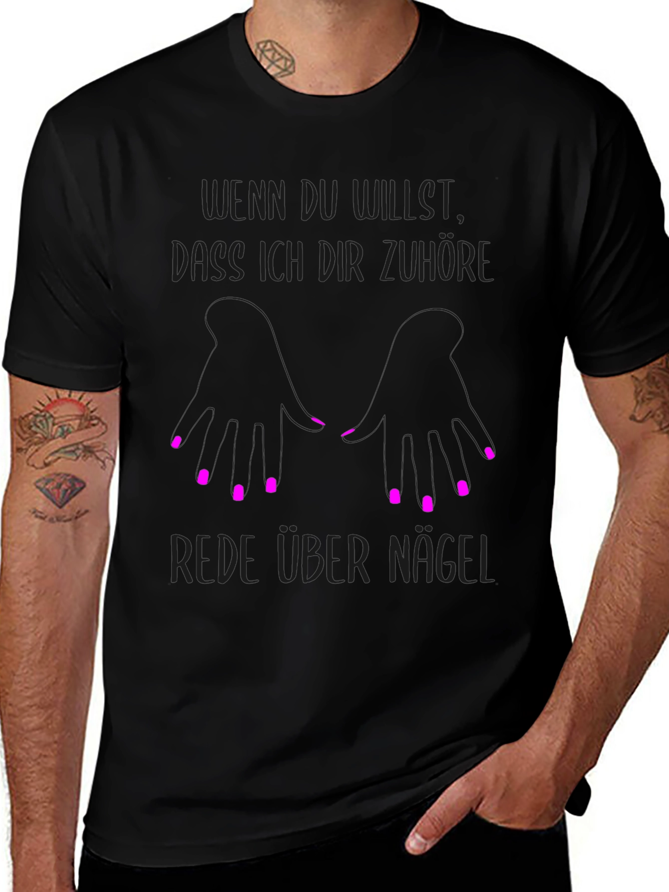 Black T-Shirt Funny German Nail Design