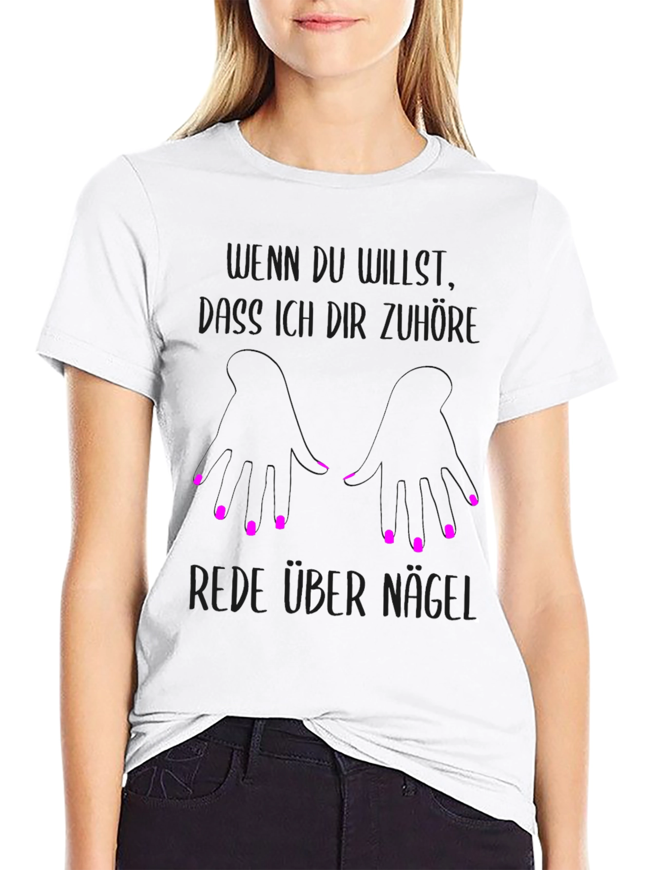Black T-Shirt Funny German Nail Design