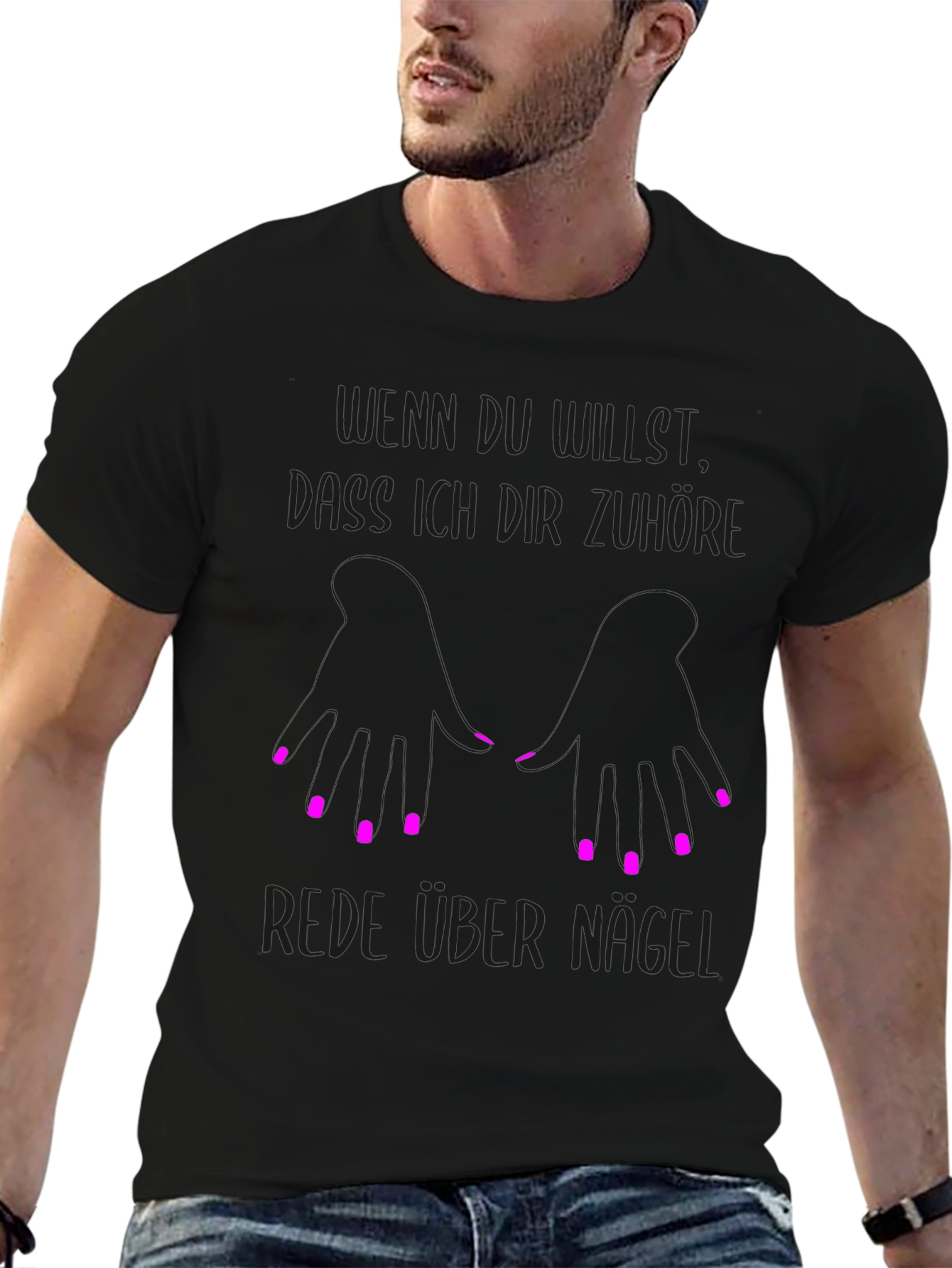 Black T-Shirt Funny German Nail Design