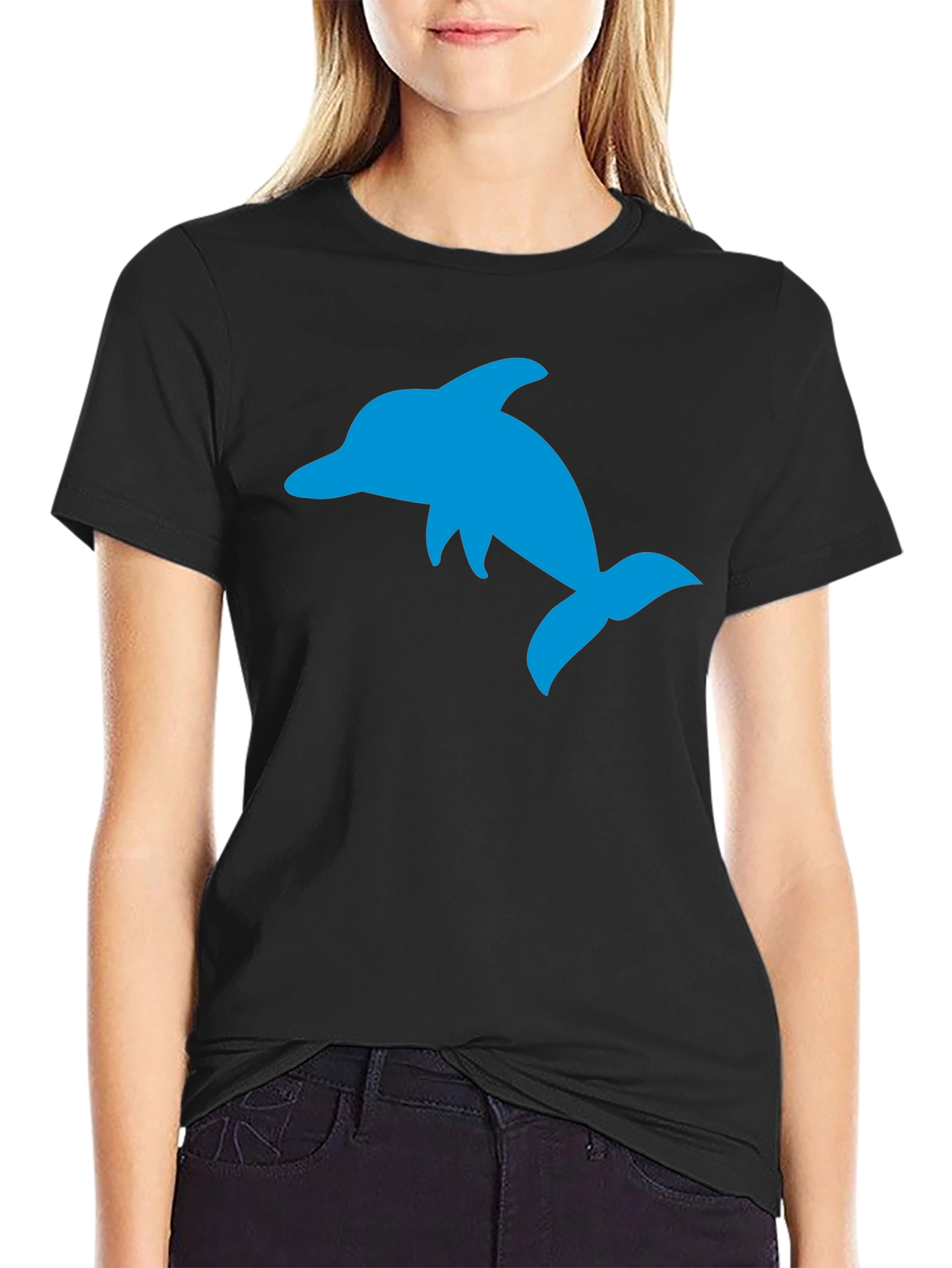 Black T-Shirt with Blue Dolphin Graphic