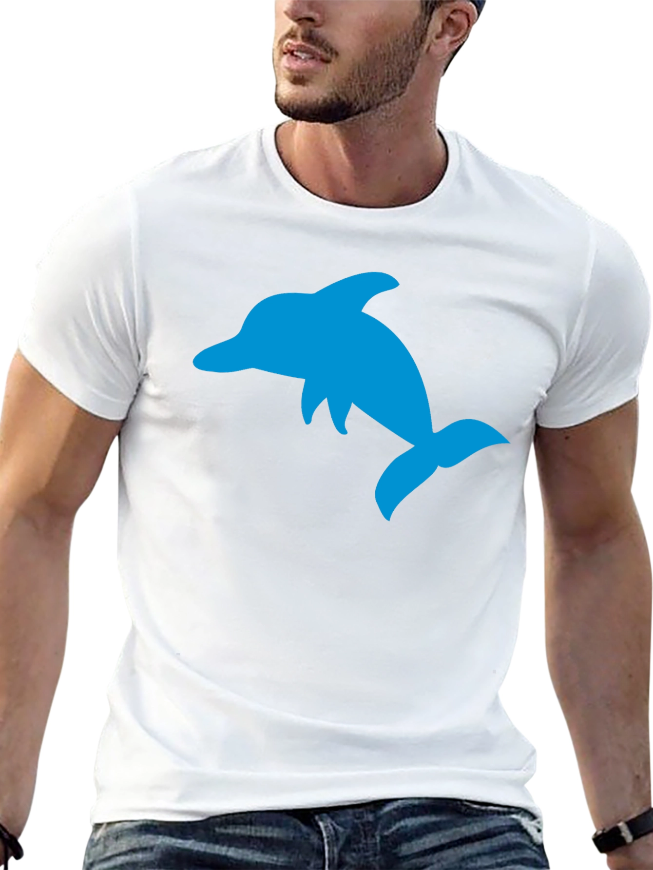 Black T-Shirt with Blue Dolphin Graphic