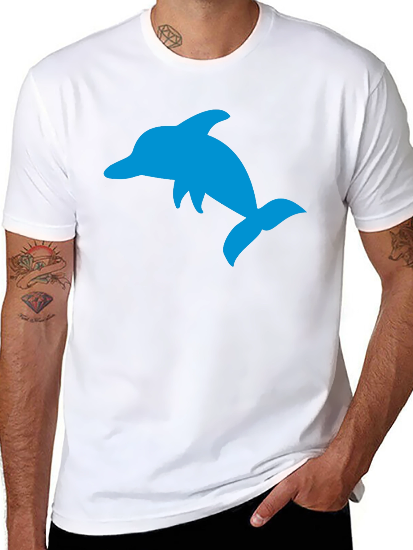 Black T-Shirt with Blue Dolphin Graphic