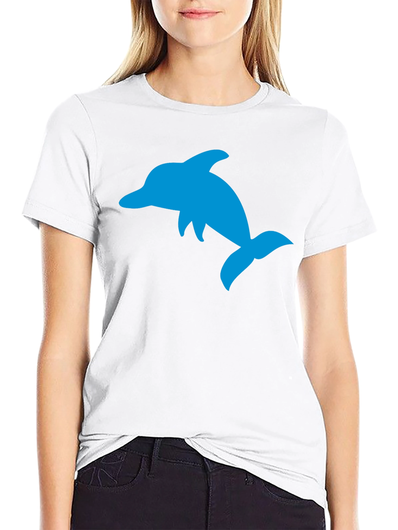 Black T-Shirt with Blue Dolphin Graphic