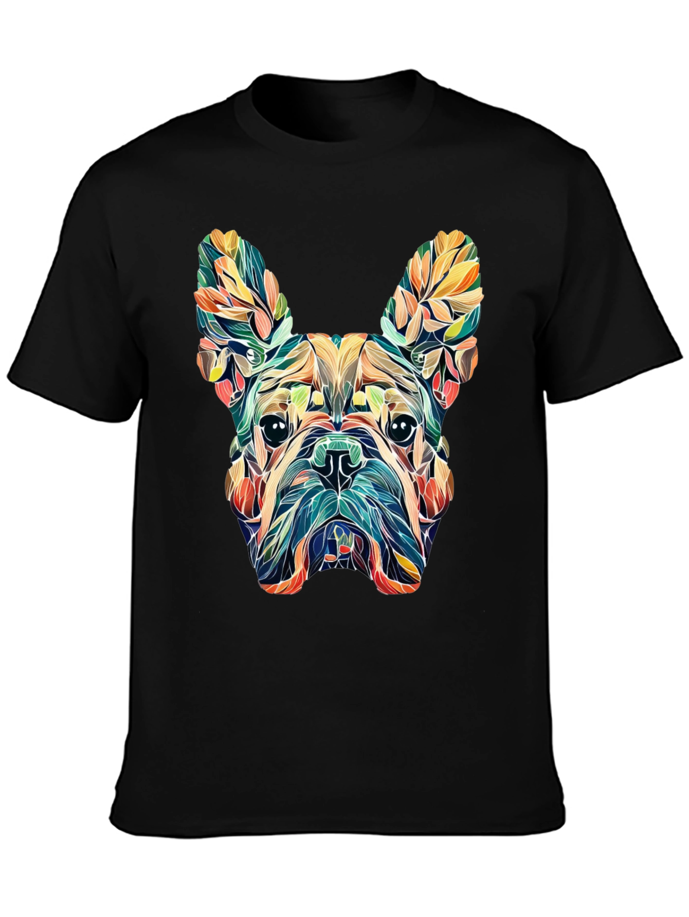Floral French Bulldog Graphic Tee - Black